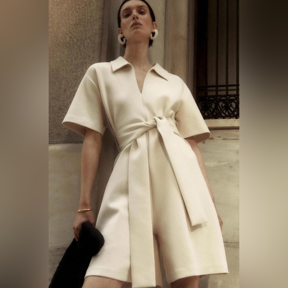 COS Pants - COS Open-collar short sleeve romper in Beige - Size S